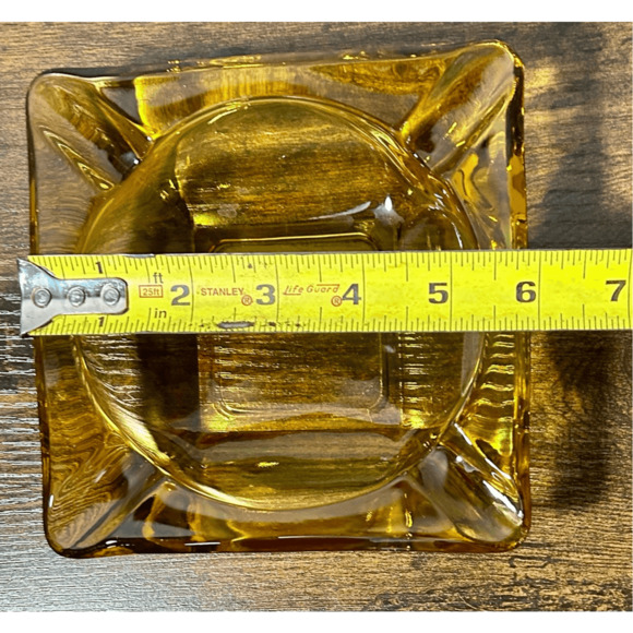 Vintage Mid 20th Century Clear Amber Glass Square Ashtray 6” - Picture 9 of 9